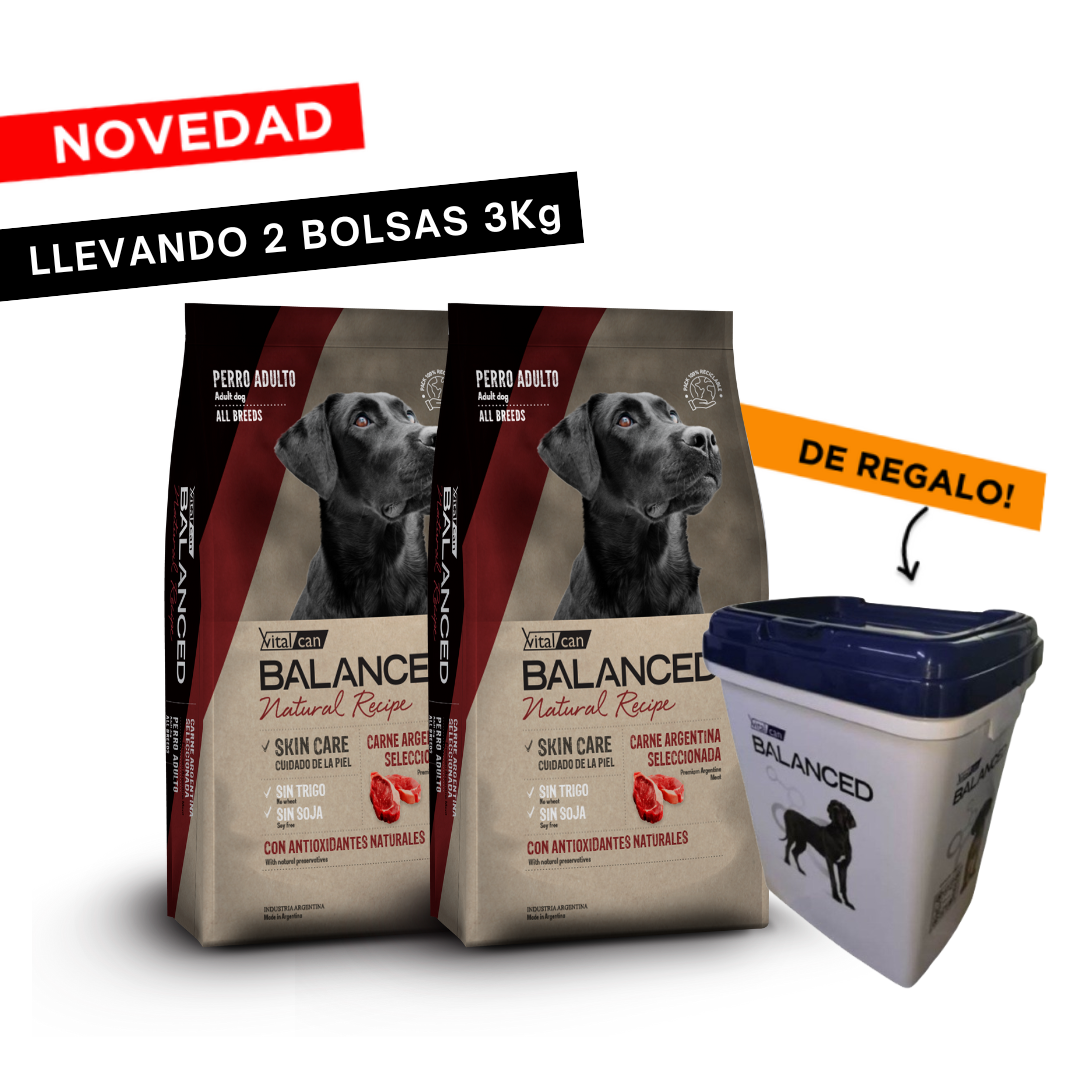 Vitalcan Balanced perro adulto Carne 3Kg + Tacho p/alimento de regalo